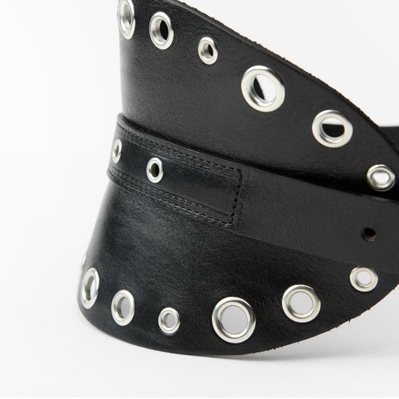 NWT. Zara Black Leather Studded Sash Belt. Size 32. - Picture 5 of 12